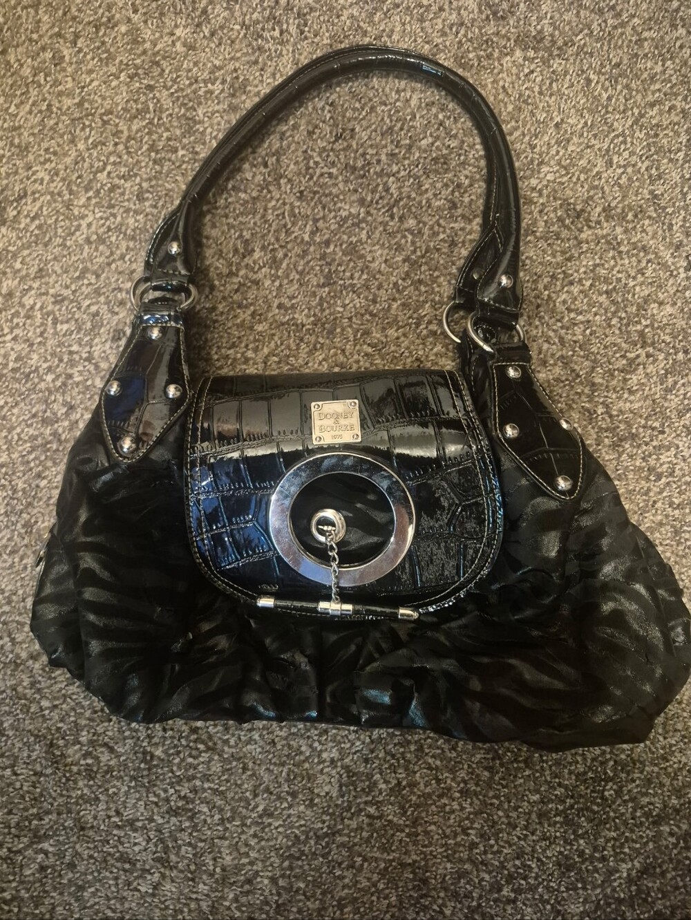 Dooney & Bourke Black Patent Croc-Accent Shoulder Bag